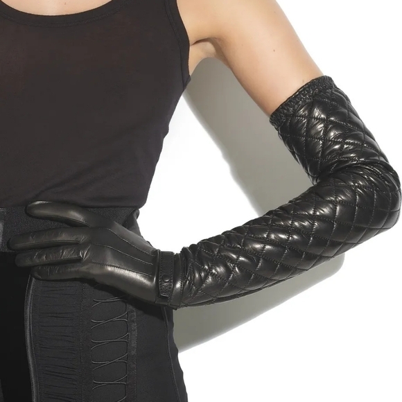 Phi‎ Long Quilted Leather Gloves Sz 6.5